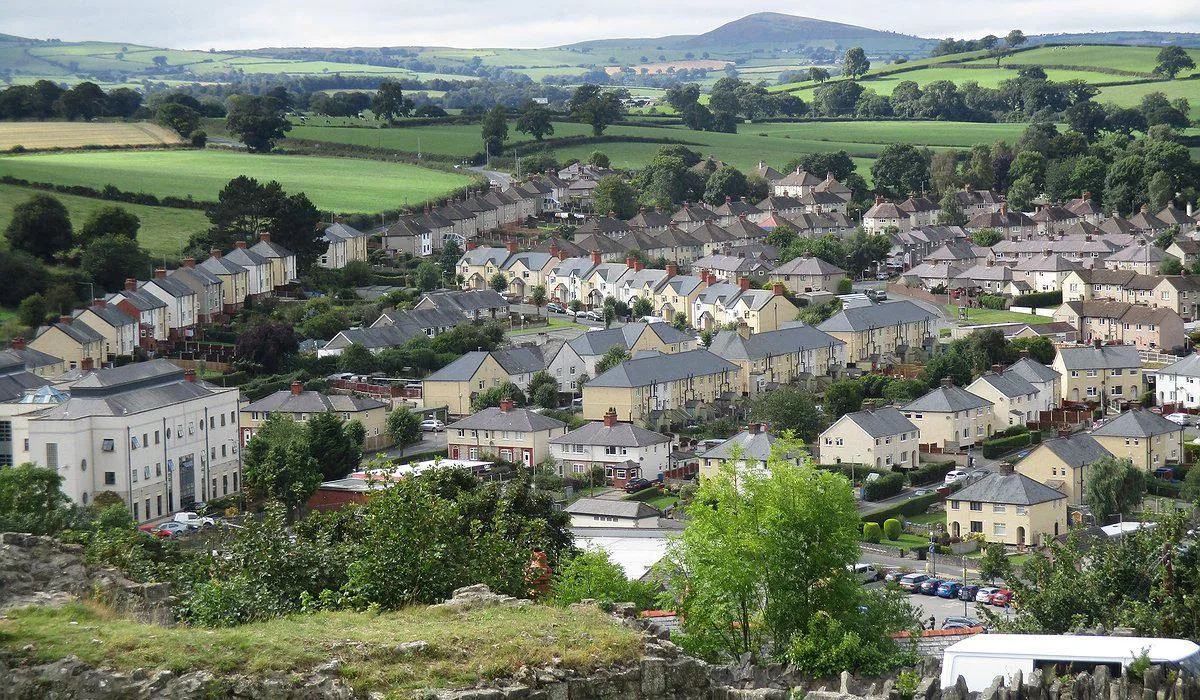 Aerial view of Upper Denbigh showing the renovated houses with new rendering and roofs