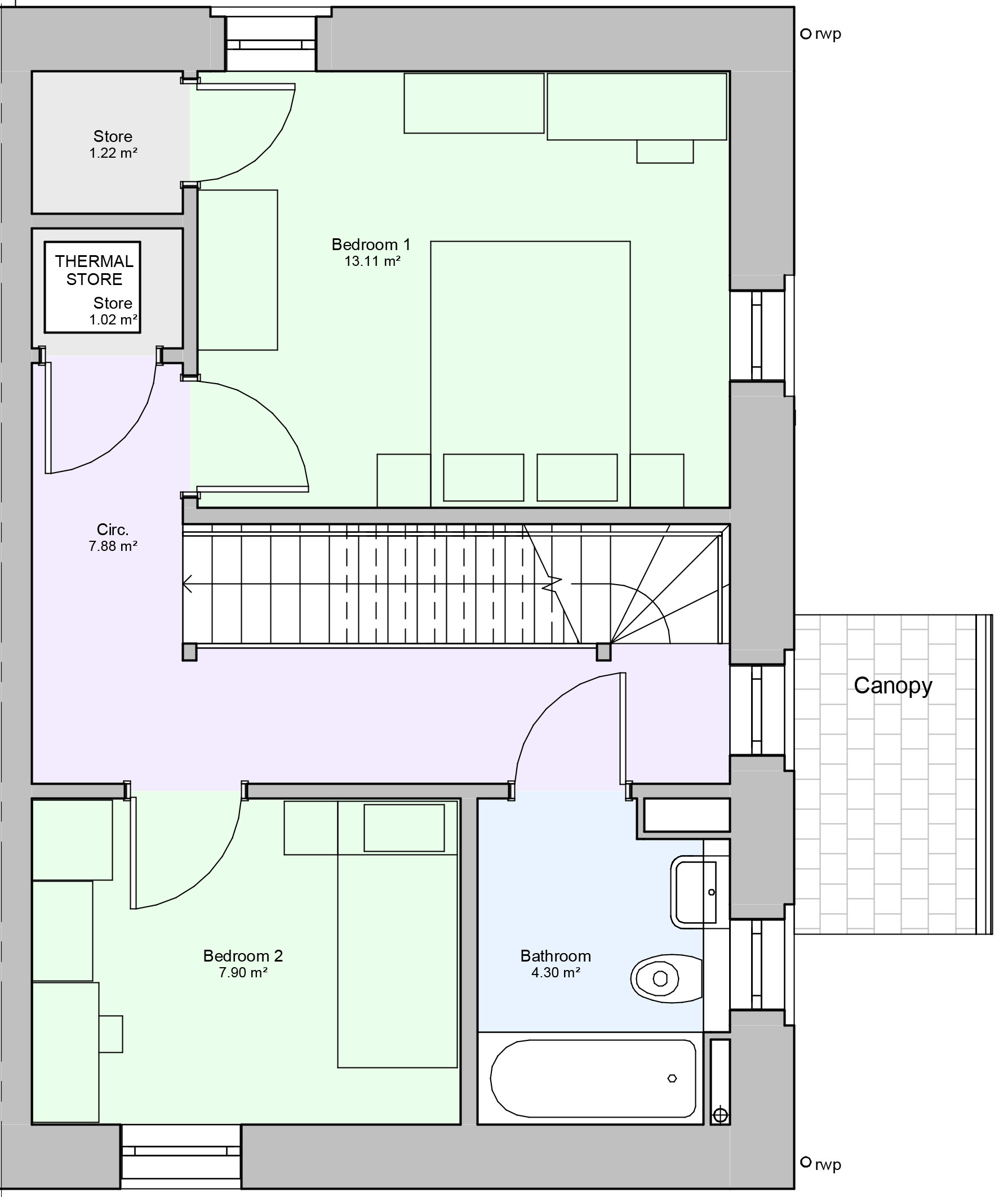 First floor floorplan of a four bedroom type 1 house