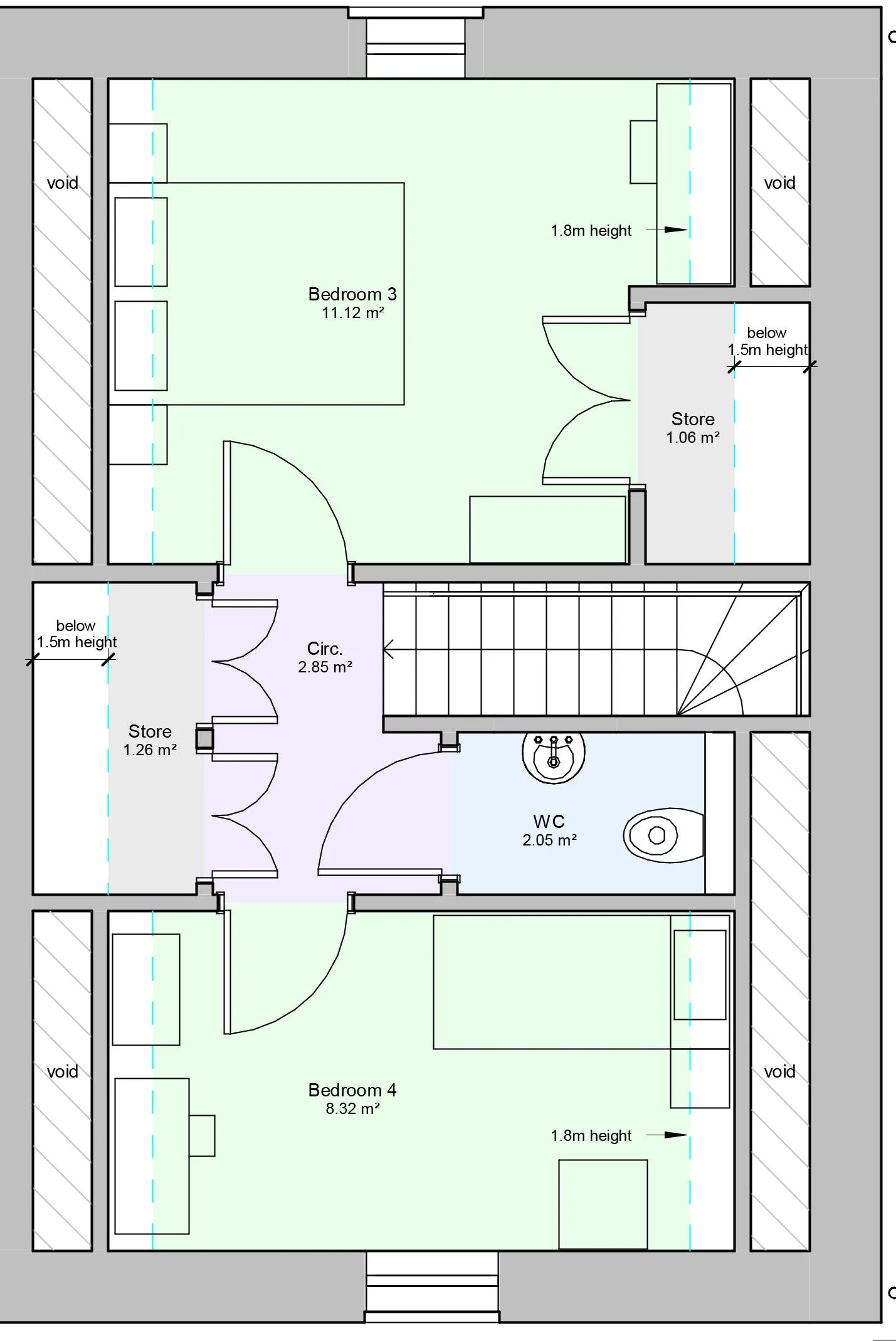 Second floor floorplan of a four bedroom type 1 house