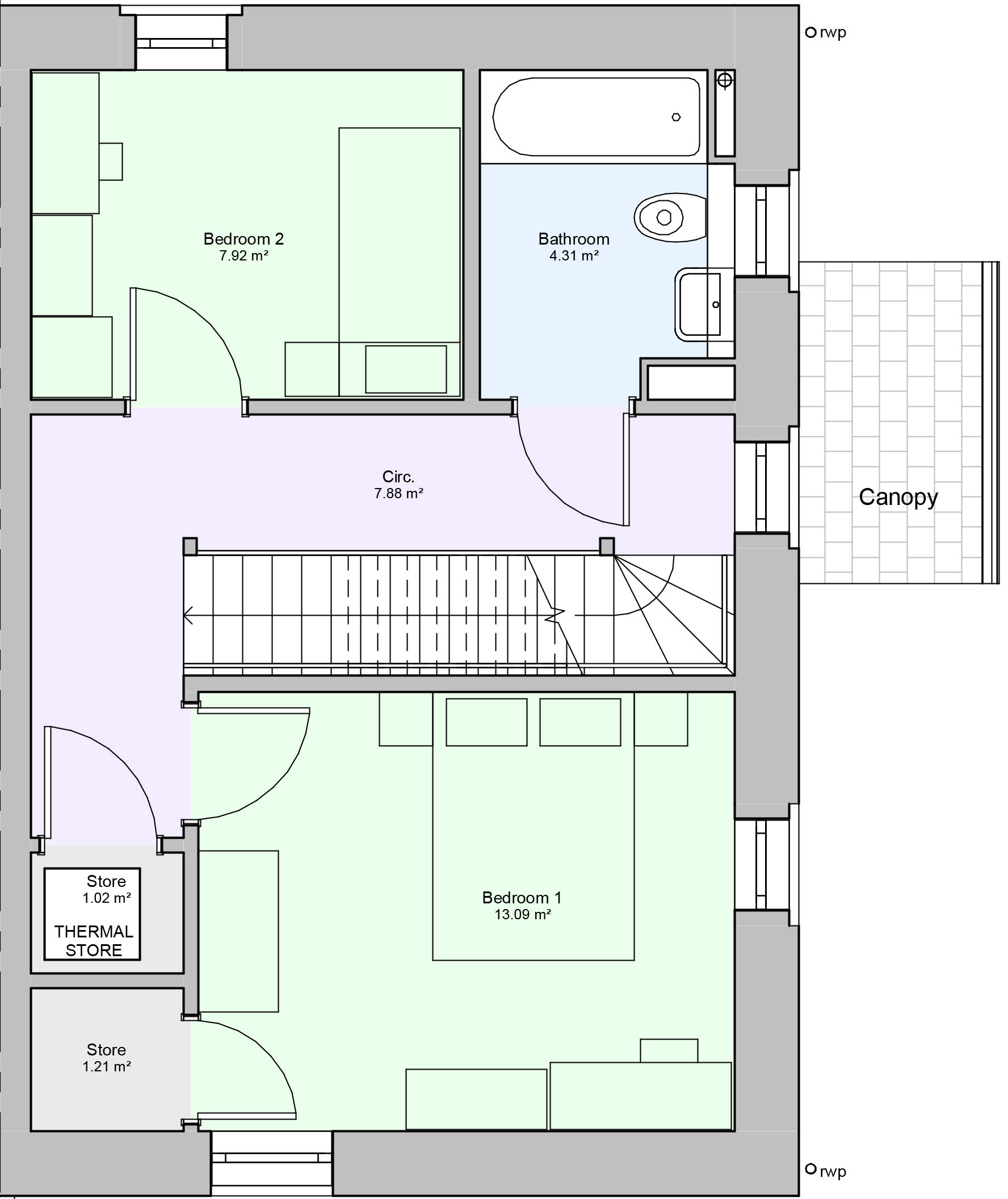 First floor floorplan of a four bedroom type 2 house