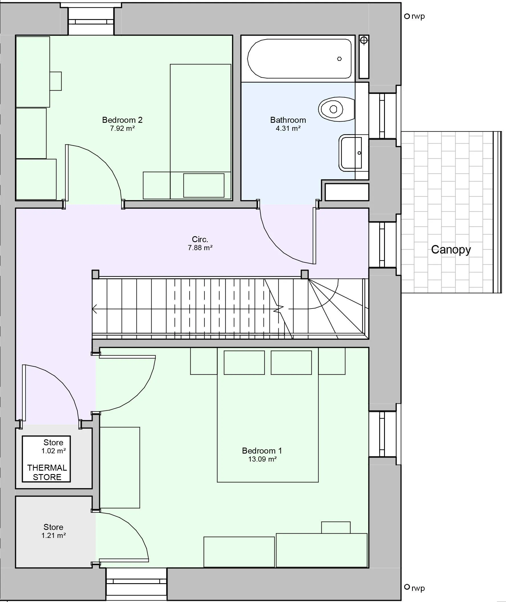 First floor floorplan of a four bedroom type 2 house