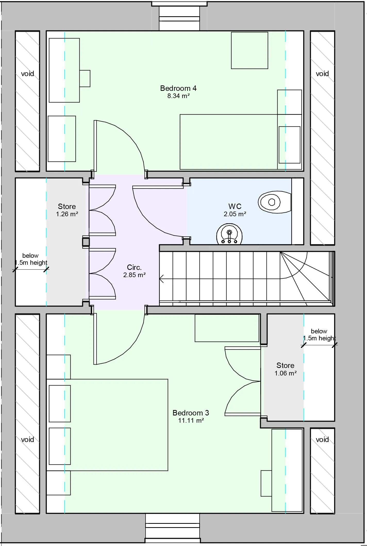 Second floor floorplan of a four bedroom type 2 house