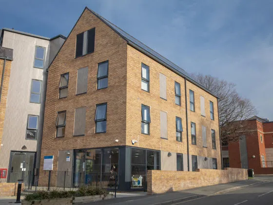 Building of the former library site in Prestatyn that has been refurbished into apartments