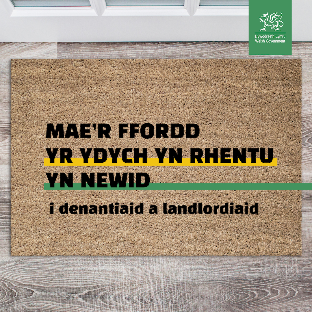 Delwedd Llywodraeth Cymru yn cynrychioli'r Newidiadau Rhent ar gyfer Tenantiaid a Landlordiaid