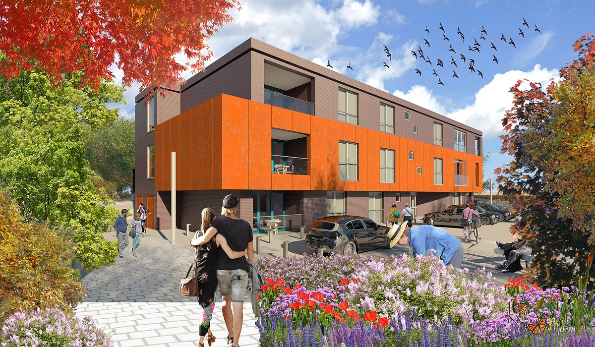 Artist impression of older people flats in a modern building in Prestatyn.